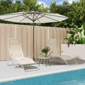 Tumbona plegable 2 uds textilene acero con recubrimiento crema by , Loungers - Ref: Foro24-312476, Price: 161,41 €, Discount: %