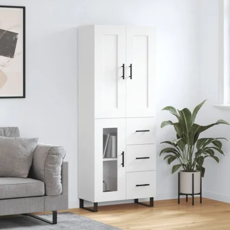 Aparador alto madera contrachapada blanco 69,5x34x180 cm by , Sideboards - Ref: Foro24-3199961, Price: 174,88 €, Discount: %