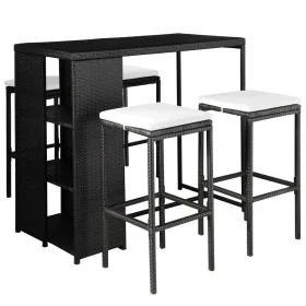 Set comedor de jardín 5 piezas y cojines ratán sintético negro von , Gartensets - Ref: Foro24-44177, Preis: 319,84 €, Rabatt: %