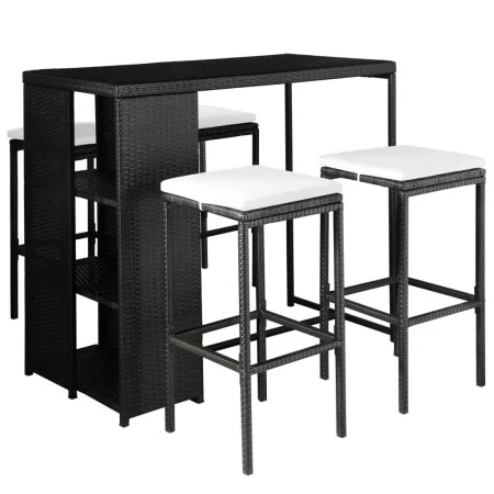 Set comedor de jardín 5 piezas y cojines ratán sintético negro von , Gartensets - Ref: Foro24-44177, Preis: 319,82 €, Rabatt: %
