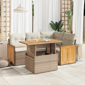 Set sofás jardín y cojines 5 pzas ratán sintético acacia beige de , Conjuntos de jardín - Ref: Foro24-3327705, Precio: 432,83...