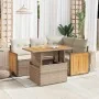 Set sofás jardín y cojines 5 pzas ratán sintético acacia beige by , Garden sets - Ref: Foro24-3327705, Price: 431,73 €, Disco...