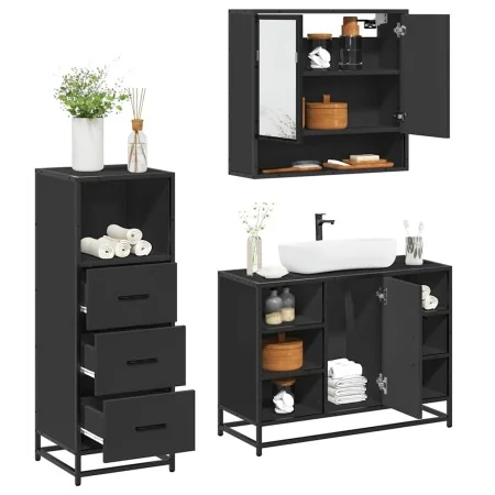 Juego de muebles de baño 3 pzas madera contrachapada negro de , Muebles de baño - Ref: Foro24-3301060, Precio: 243,67 €, Desc...