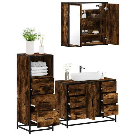 Set de muebles baño 3 pzas madera contrachapada roble ahumado by , Bathroom furniture - Ref: Foro24-3301022, Price: 279,56 €,...