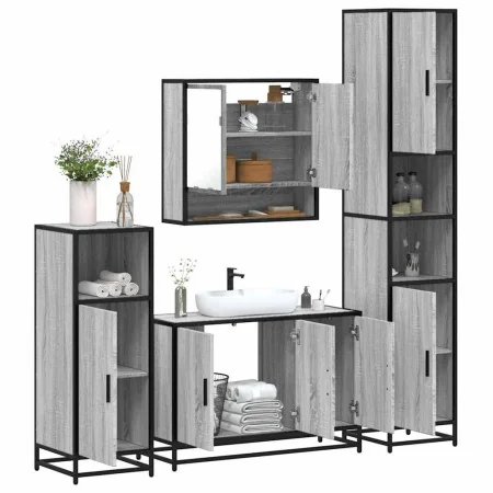 Set de muebles de baño 4 pzas madera contrachapada gris sonoma de , Muebles de baño - Ref: Foro24-3301223, Precio: 431,27 €, ...