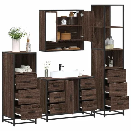 Set de muebles baño 4 pzas madera contrachapada roble marrón von , Badezimmermöbel - Ref: Foro24-3301294, Preis: 437,11 €, Ra...