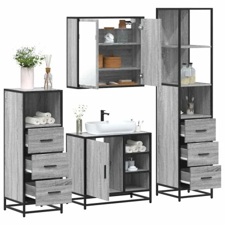 Set de muebles de baño 4 pzas madera contrachapada gris sonoma by , Bathroom furniture - Ref: Foro24-3301268, Price: 350,98 €...