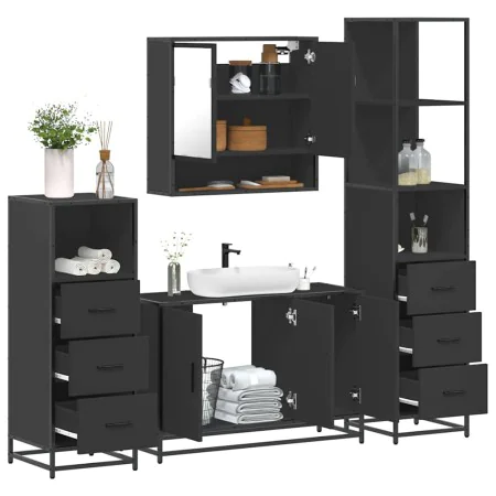 Juego de muebles de baño 4 pzas madera contrachapada negro von , Badezimmermöbel - Ref: Foro24-3301280, Preis: 356,13 €, Raba...