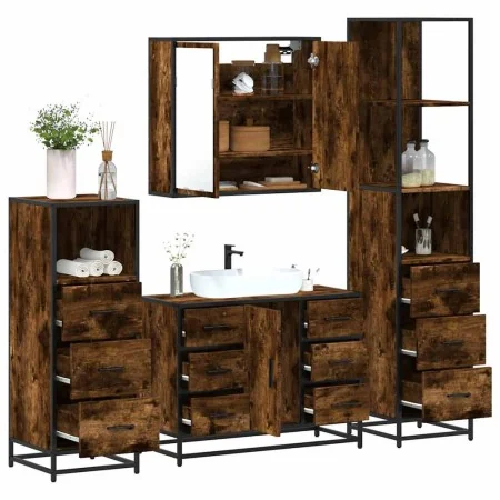 Set de muebles baño 4 pzas madera contrachapada roble ahumado von , Badezimmermöbel - Ref: Foro24-3301282, Preis: 323,03 €, R...