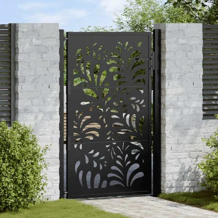 Puerta de jardín diseño ondulado de acero negro 105x155 cm de , Puertas de jardín - Ref: Foro24-4100971, Precio: 239,16 €, De...