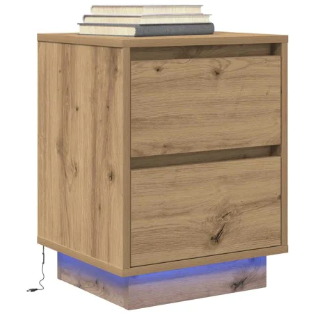 Mesilla de noche con luces LED roble artesanal 38x34x50 cm de , Mesitas de noche - Ref: Foro24-861299, Precio: 57,14 €, Descu...