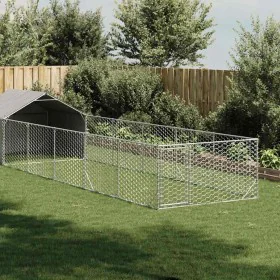 Outdoor dog kennel with enclosure 8x2x1.5 m galvanized steel by , Dog kennels - Ref: Foro24-3329239, Price: 255,37 €, Discoun...