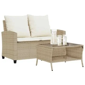 Sofá jardín de 2 plazas con cojín y mesa beige ratán sintético von , Outdoor-Sofas - Ref: Foro24-4103849, Preis: 207,06 €, Ra...