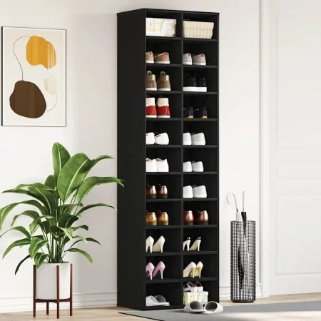 Schuhregal aus schwarzer Eichenholz-Sperrholzplatte 54x34x183 cm von , Schuhregale und Schuhorganisatoren - Ref: Foro24-85937...