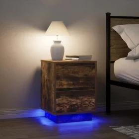 Bedside tables with LED lights 2 units smoked oak 38x34x50 cm by , Nightstands - Ref: Foro24-861292, Price: 97,99 €, Discount: %