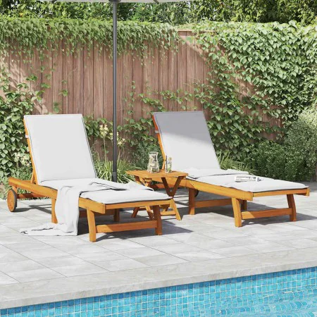 Tumbonas con mesa 2 unidades madera maciza de acacia by , Loungers - Ref: Foro24-3325205, Price: 370,04 €, Discount: %