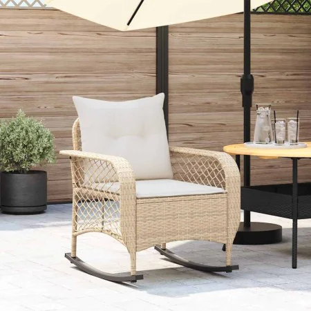 Garden rocking chair with beige synthetic rattan cushions by , Garden chairs - Ref: Foro24-4104197, Price: 118,24 €, Discount: %
