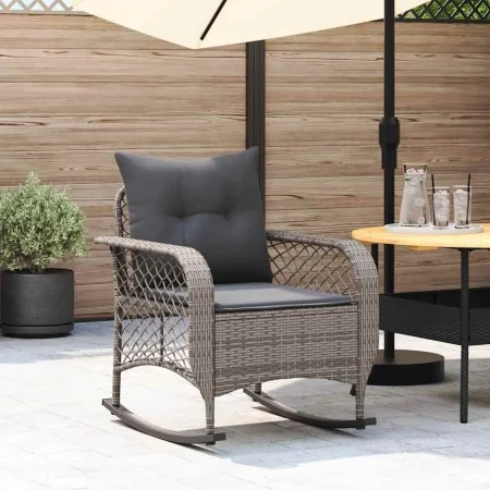 Garten Schaukelstuhl mit grauen Kissen aus synthetischem Rattan von , Gartenstühle - Ref: Foro24-4104195, Preis: 120,82 €, Ra...