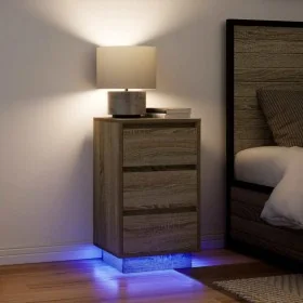 Bedside table with LED lights Sonoma oak 38x34x65 cm by , Nightstands - Ref: Foro24-861303, Price: 70,79 €, Discount: %