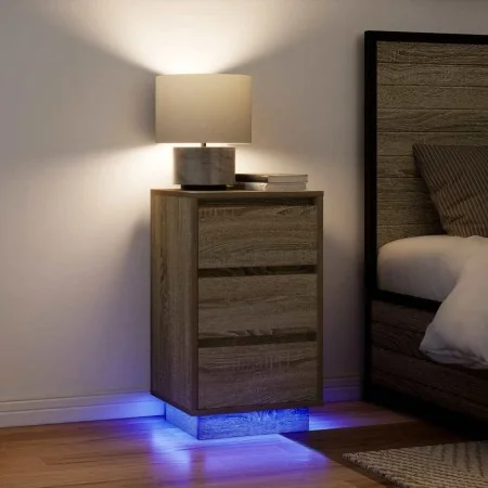 Bedside table with LED lights Sonoma oak 38x34x65 cm by , Nightstands - Ref: Foro24-861303, Price: 70,79 €, Discount: %