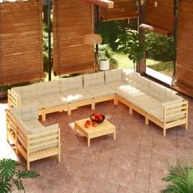 Garden furniture 11 pieces and cushions solid cream pine wood by vidaXL, Garden sets - Ref: Foro24-3096917, Price: 837,82 €, ...