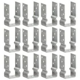 Fence anchors 12 units galvanized steel silver 8x6x15 cm by , Spikes for anchoring in the ground - Ref: Foro24-145331, Price:...