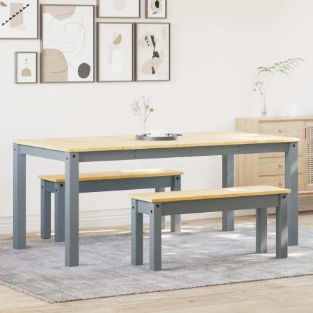 Esstischset Panama, 3-teilig, aus massivem Kiefernholz in Grau. von , Möbelsets für Küchen und Esszimmer - Ref: Foro24-334518...