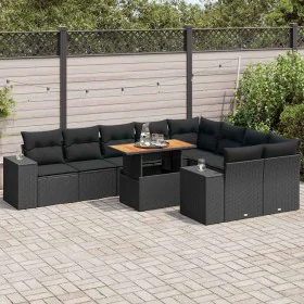 Set sofás jardín y cojines 10 pzas ratán sintético acacia negro by , Garden sets - Ref: Foro24-3327415, Price: 690,55 €, Disc...