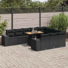 Set sofás jardín y cojines 10 pzas ratán sintético acacia negro by , Garden sets - Ref: Foro24-3327422, Price: 804,27 €, Disc...