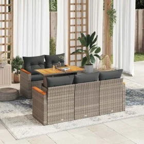 Set sofás jardín y cojines 6 pzas ratán sintético acacia gris by , Garden sets - Ref: Foro24-3327441, Price: 426,67 €, Discou...