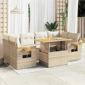 Set of 7-piece garden sofas and cushions made of synthetic rattan in beige acacia. by , Garden sets - Ref: Foro24-3327565, Pr...