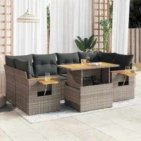 Set aus Gartensofas und Kissen, 7-teilig, aus synthetischem Rattan in Grau und Akazie. von , Gartensets - Ref: Foro24-3327567...