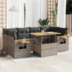Set sofás jardín y cojines 7 pzas ratán sintético acacia gris de , Conjuntos de jardín - Ref: Foro24-3327567, Precio: 497,09 ...