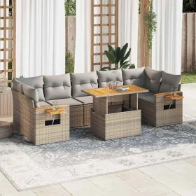 Set of 8 pieces of synthetic rattan garden sofas and cushions in beige acacia. by , Garden sets - Ref: Foro24-3327573, Price:...