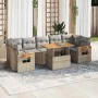 Set of 8 pieces of synthetic rattan garden sofas and cushions in beige acacia. by , Garden sets - Ref: Foro24-3327573, Price:...