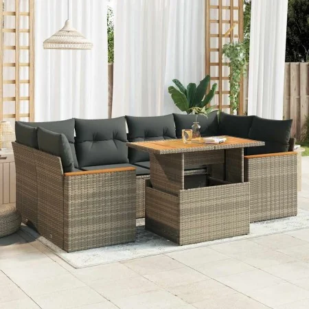 Set of 6 pieces of synthetic rattan garden sofas and cushions in gray acacia. by , Garden sets - Ref: Foro24-3327455, Price: ...