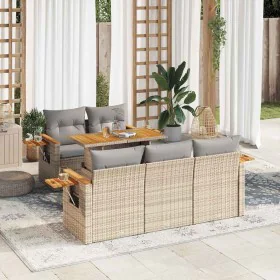Set of 6 pieces of synthetic rattan garden sofas and cushions in beige acacia. by , Garden sets - Ref: Foro24-3327552, Price:...