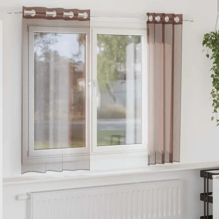 Gauze curtains with eyelets, 2 units, brown, 140x140 cm. by , Curtains and curtains - Ref: Foro24-4102065, Price: 13,46 €, Di...