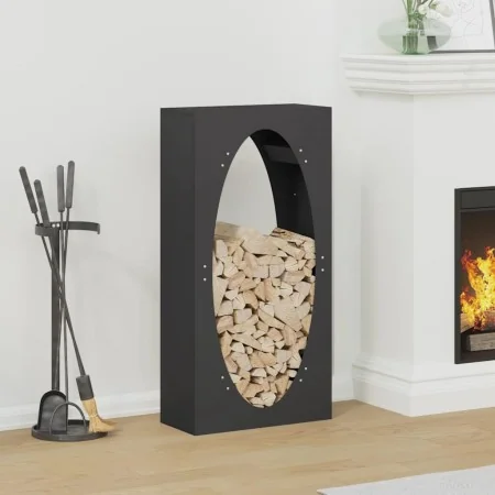 Black firewood rack 50x23x100 cm Cold rolled steel by , Firewood bags and holders - Ref: Foro24-864181, Price: 86,76 €, Disco...