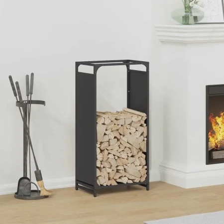 Schwarzer Holzträger 44x28x90 cm Kaltgewalzter Stahl von , Brennholztaschen und -halter - Ref: Foro24-864207, Preis: 58,50 €,...