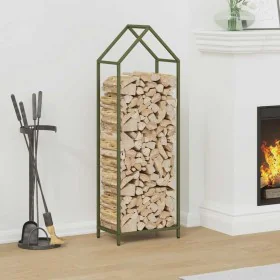 Olive green firewood rack 40x25x120 cm Cold rolled steel by , Firewood bags and holders - Ref: Foro24-864302, Price: 50,36 €,...