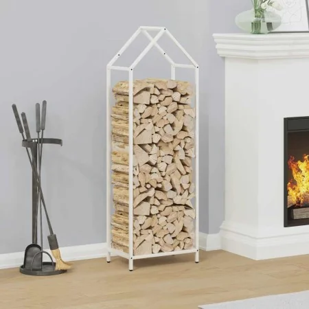 White firewood rack 40x25x120 cm Cold rolled steel by , Firewood bags and holders - Ref: Foro24-864300, Price: 50,36 €, Disco...