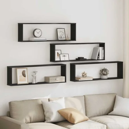 Würfelregale für die Wand, 4 Stück, Schwarz-Eiche, 100x15x30 cm. von , Regale und Regale - Ref: Foro24-862059, Preis: 64,37 €...