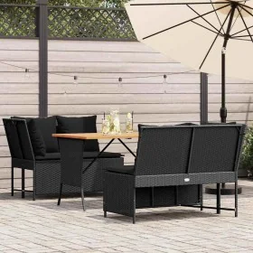 Garden sofa set with 3-piece black synthetic rattan cushions by , Garden sets - Ref: Foro24-3365342, Price: 417,63 €, Discoun...