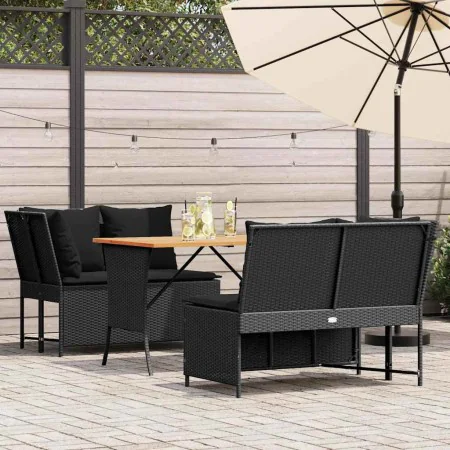 Garden sofa set with 3-piece black synthetic rattan cushions by , Garden sets - Ref: Foro24-3365342, Price: 417,63 €, Discoun...