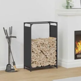 Black firewood rack 60x28x90 cm Cold rolled steel by , Firewood bags and holders - Ref: Foro24-864211, Price: 59,48 €, Discou...