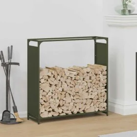 Olive green firewood rack 90x28x90 cm Cold rolled steel by , Firewood bags and holders - Ref: Foro24-864218, Price: 64,19 €, ...