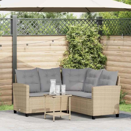 Sofá de jardín en forma de L con mesa y cojines ratán PE beige by , Outdoor sofas - Ref: Foro24-4103875, Price: 307,76 €, Dis...