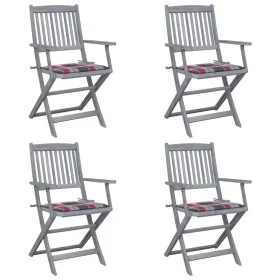 Folding garden chairs 4 pcs solid acacia wood and cushions by , Garden chairs - Ref: Foro24-3064522, Price: 186,41 €, Discoun...