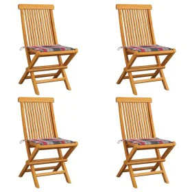 Gartensessel 4 Stück Teakholz und Kissen mit rotem Karomuster von , Gartenstühle - Ref: Foro24-3062581, Preis: 244,50 €, Raba...